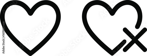 Love and Rejection: A poignant pair of hearts, one brimming with pure affection, the other marked by an unequivocal rejection symbol, speak volumes in minimalist symbolism.