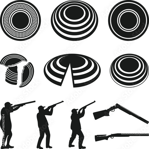 Clay Target Shooting Silhouette Collection, Clay Pigeon Shooting Clipart Set, Clay Shooting Svg, Clay Targets and Shotgun Shells SVG, Trapshooting Cricut Silhouette,