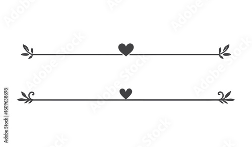 Decorative horizontal line elements with floral accents and a central heart shape silhouette
