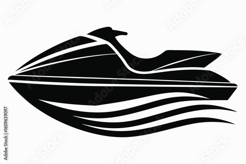 Black Jet Ski Silhouette with Water Effect watercraft