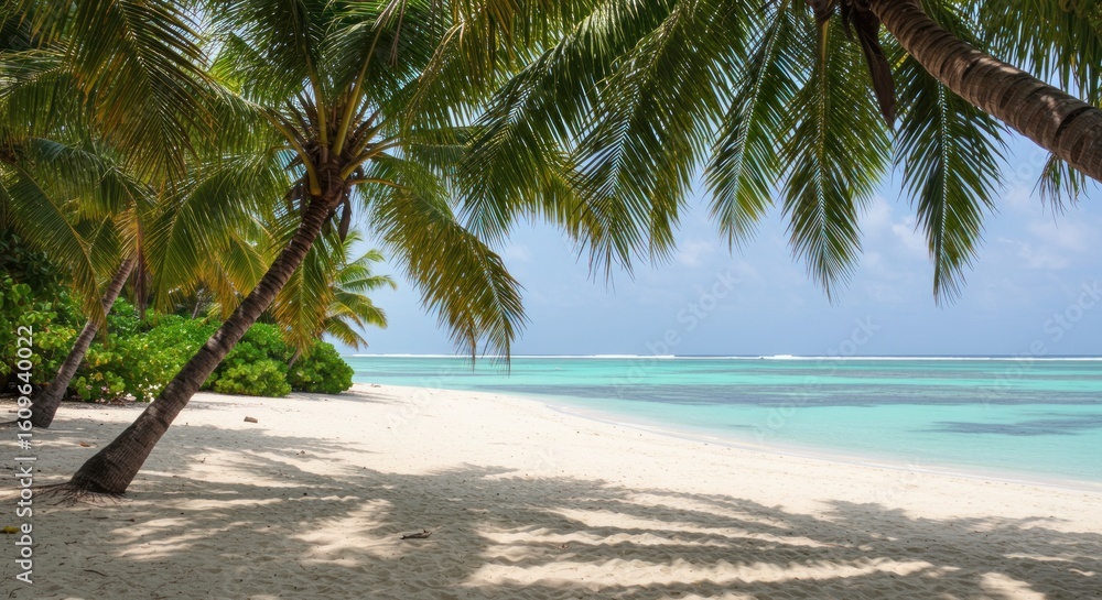 Fototapeta premium Tropical beach with palm trees and clear turquoise water