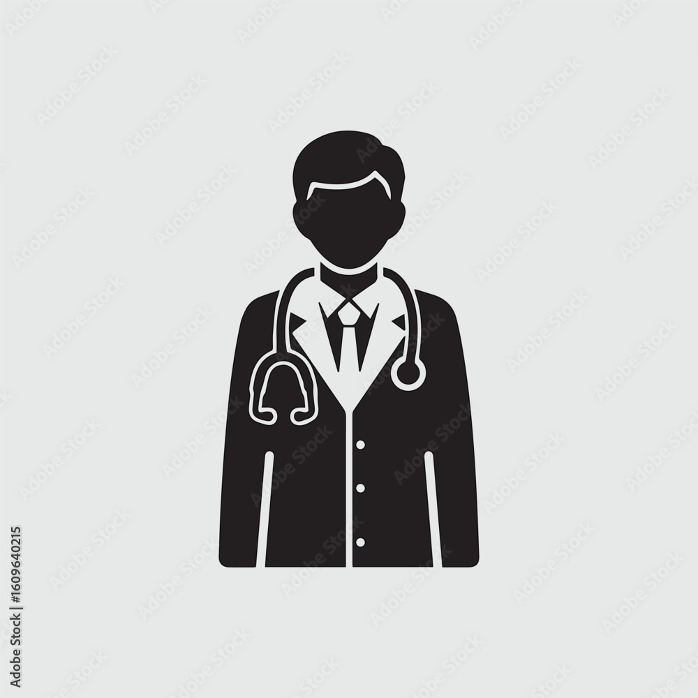 Silhouette of a doctor wearing a stethoscope and medical coat Silhouette of a doctor wearing a stethoscope and medical coat