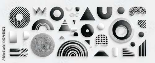 Black and White Geometric Shapes Arranged in an Abstract Composition Minimalist Design Concept for Modern Art