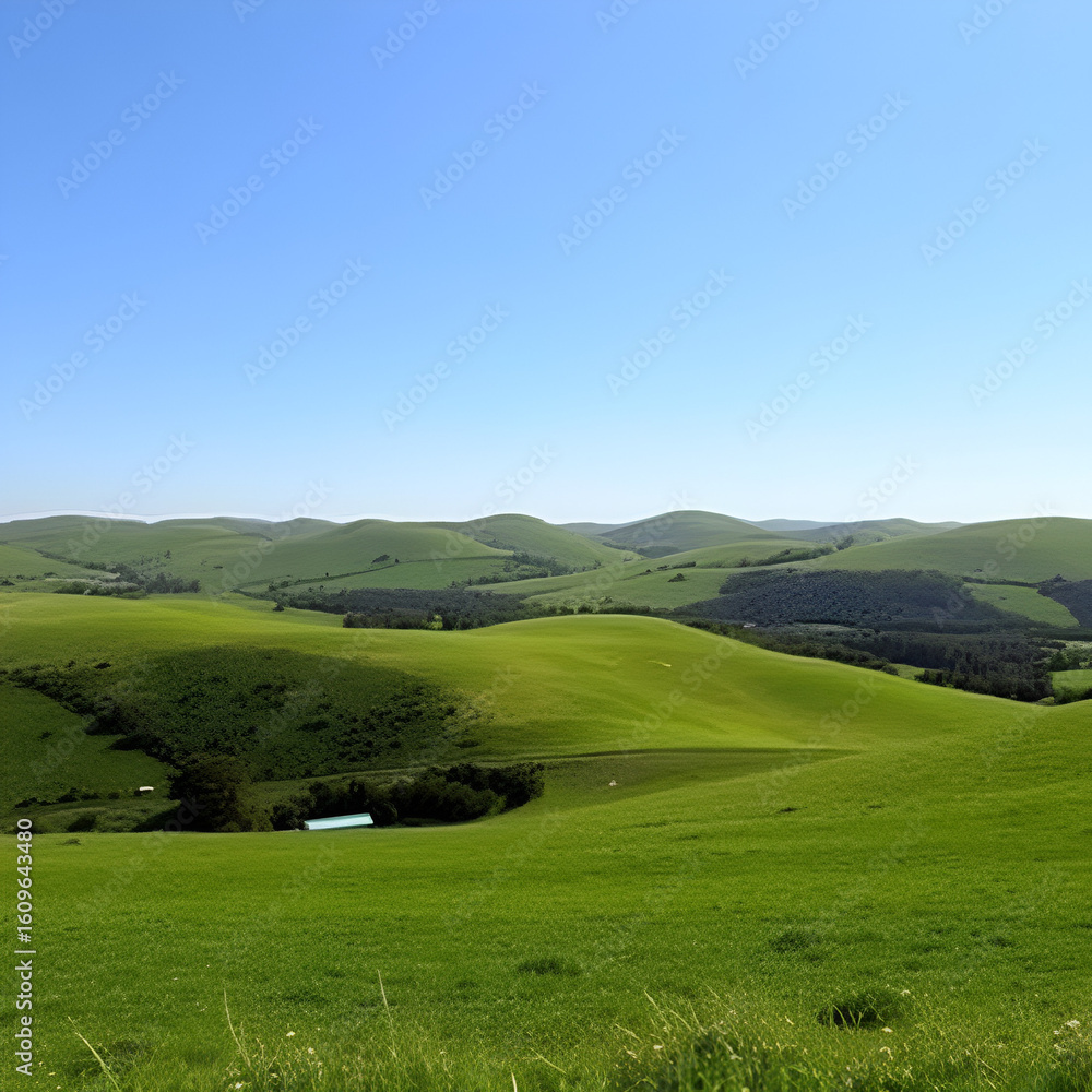 Naklejka premium Beautiful shot of green landscape of the Clee Hills aria under blue clear sky