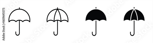 Umbrella Icon Set in Minimalist Style for Rain Protection, Safety, and Weather Symbol Designs