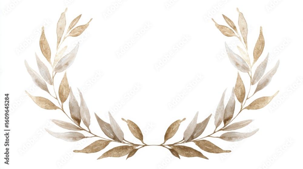 A delicate watercolor wreath of brown leaves arranged symmetrically with subtle shading, A delicate watercolor wreath of brown leaves arranged symmetrically with subtle shading,