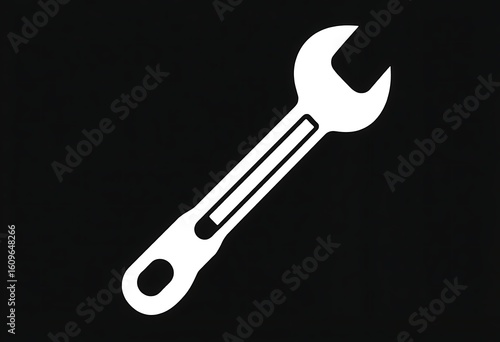 White Wrench on Black Mechanical Tool Icon