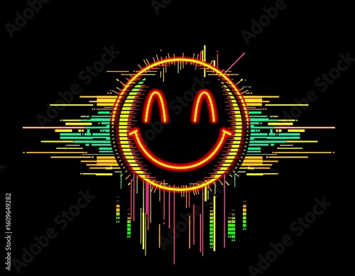 Glowing Neon Smiley Face with Sound Wave