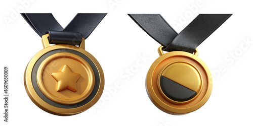 Celebrate amazing achievements with gold and bronze medals dangling with success and honor for winning