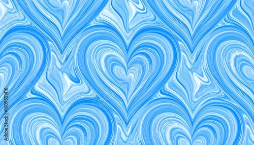 Abstract pattern of swirling hearts in light blue and white