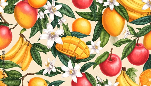 Fruit pattern with blossoms