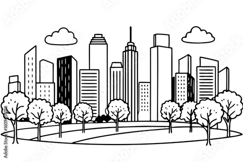 Park Environment Scene with Urban Greenery and Pathways Vector