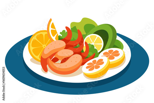 Italian Seafood Platter Vector with Calamari, Shrimp, and Lemon