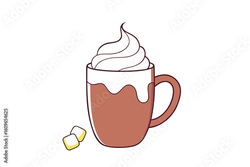 Cozy Hot Chocolate Mug with Whipped Cream Vector Drawing