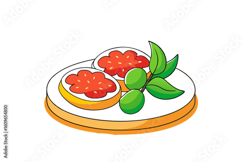 Bruschetta Platter Vector with Tomatoes Olive Oil and Herbs