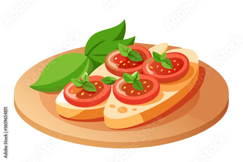 Italian Bruschetta Dish with Fresh Basil and Tomato Design
