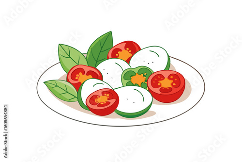 Fresh Italian Caprese Salad Vector with Tomato and Cheese