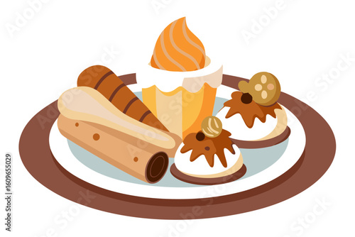 Sweet Italian Desserts Vector with Pastries and Tiramisu
