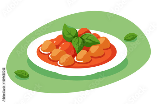 Pasta Gnocchi Platter Illustration with Italian Sauces