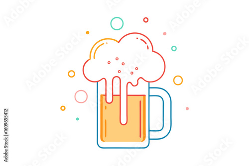 Beer Mug Overflowing with Foam Line Art for Festive Design