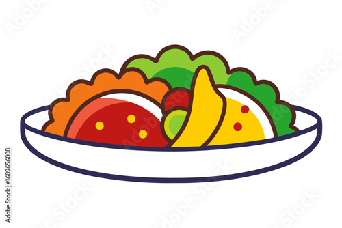 Sizzling Fajita Platter Line Art with Beef and Tortillas