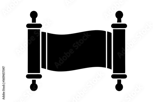 Jewish Holiday Torah Scroll Icon in Black Silhouette Vector