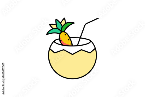 Summer Piña Colada Drink Vector Art in Coconut Shell Design