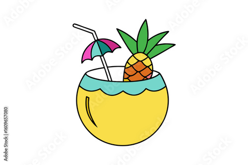 Exotic Piña Colada Drink Vector with Fruit and Tropical Decor
