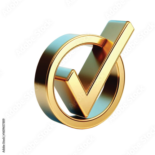 Golden Check Mark Icon 3d transparent