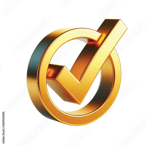 Golden Check Mark Icon 3d transparent