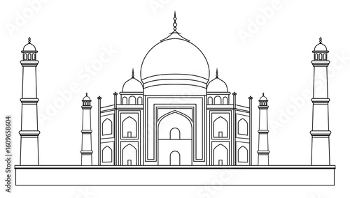 Taj Mahal Monument Line Art Vector Illustration