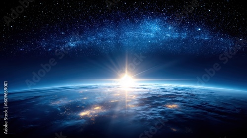 Sunrise seen from space with Earth