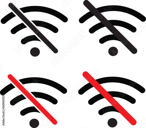 No wifi signal icons set symbol. wifi internet connection, wireless problem icons sign, Internet service network icons on symbol,,
