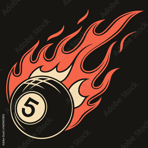 Hot Billiard Ball Number Eight fire logo silhouette. pool ball club Vector illustration.