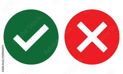 Check mark icon button set. check box icon with right and wrong buttons, flat rounded right and wrong sign concept vector illustration