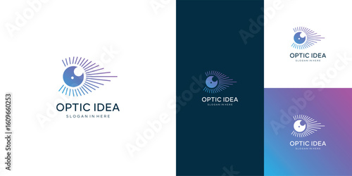 Eye digital technology logo design, Eye cyber symbol. lens aperture positions. Retina scan eye icons collection, Simple, science, silhouette, vector template