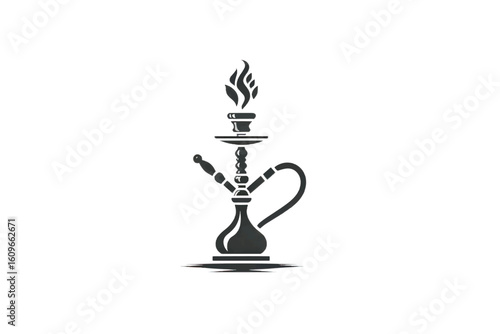 Elegant Black Hookah Silhouette on White Background for Design and Branding Elements A Minimalist Approach to Shisha Art