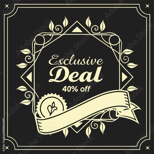 Elegant golden discount paper design with luxurious black accents and sophisticated typography ideal for premium promotions and upscale branding