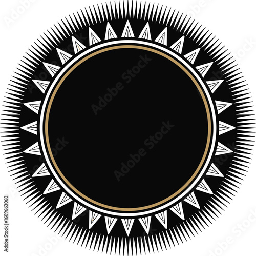 Abstract geometric circular frame design with black gold and white elements perfect for embellishments and branding