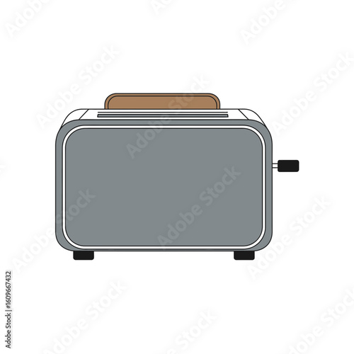 Gray toaster with toast isolated on white background kitchen appliance illustration.