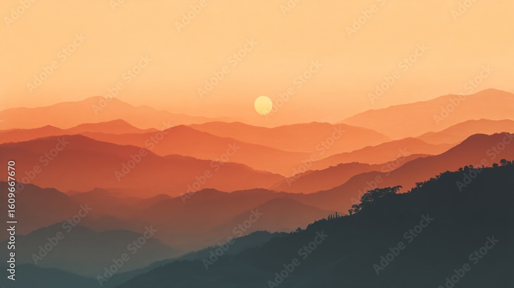 Obraz premium Sunrise over mountain range nature landscape photography tranquil environment vibrant colors scenic view