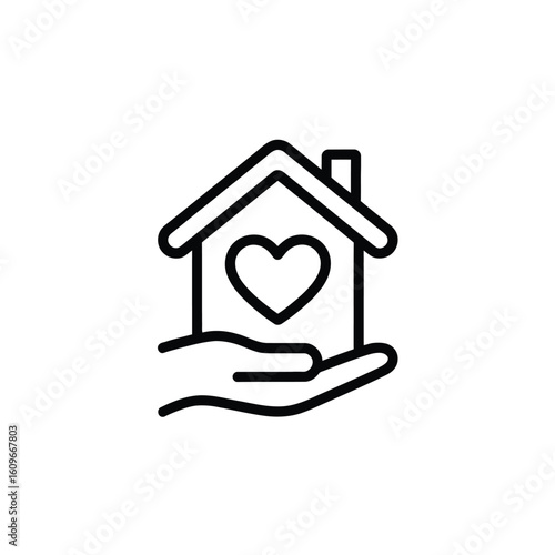 Heart House on Hand Love and Care for Home Symbol Design