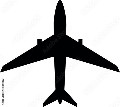 Black airplane silhouette viewed from above aircraft
