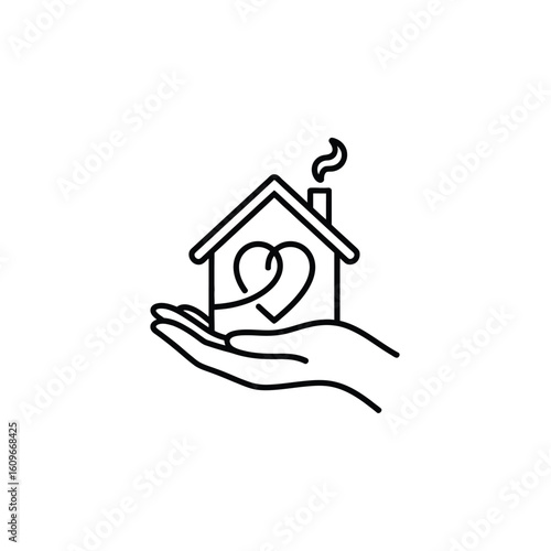 Loving Home in Hand Illustration Conveying Compassion and Care for Domestic Well Being
