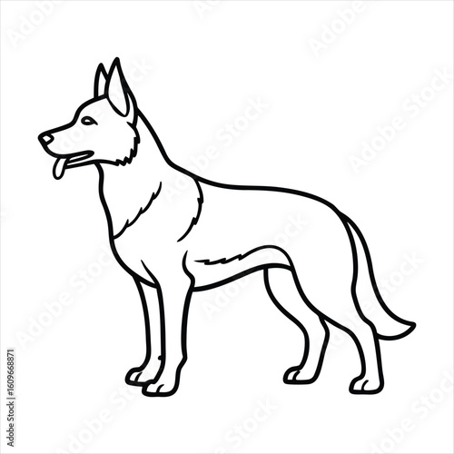 Outline drawing of a German shepherd dog standing