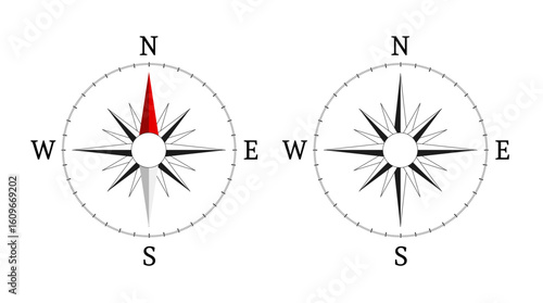 Compass navigation design, isolated on white background. Compass navigation icon in vector illustration. Vector illustration