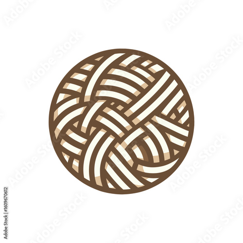 Intricate woven circular design featuring interlaced patterns on a clean background