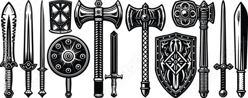 "High-Detail Fantasy Vector Pack – Swords, Hammers, Magic Staffs & Shields in RPG Style"