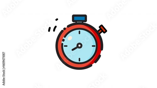 Red stopwatch great for time management concepts, sports events, deadline themes, timing strategies, and countdown illustrations on white background.