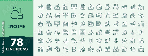 Income modern line icon set. Minimalist linear icons. Earnings icon set in linear style. Related to pay, finance, money, earnings, currency and more.